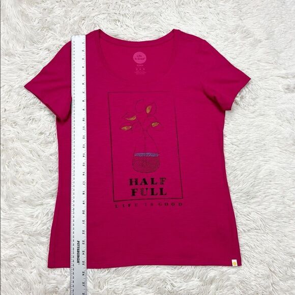 Life Is Good Pink Half Full Flower‎ Vase Short Sleeve T-Shirt Size Medium NEW - Picture 3 of 6